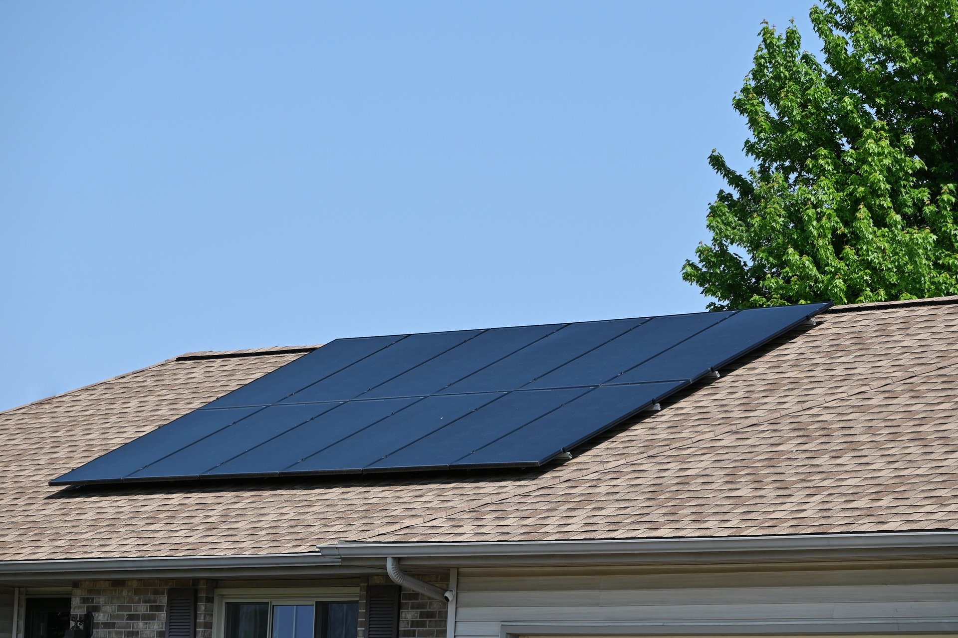 Solar panels on a ranch-style house